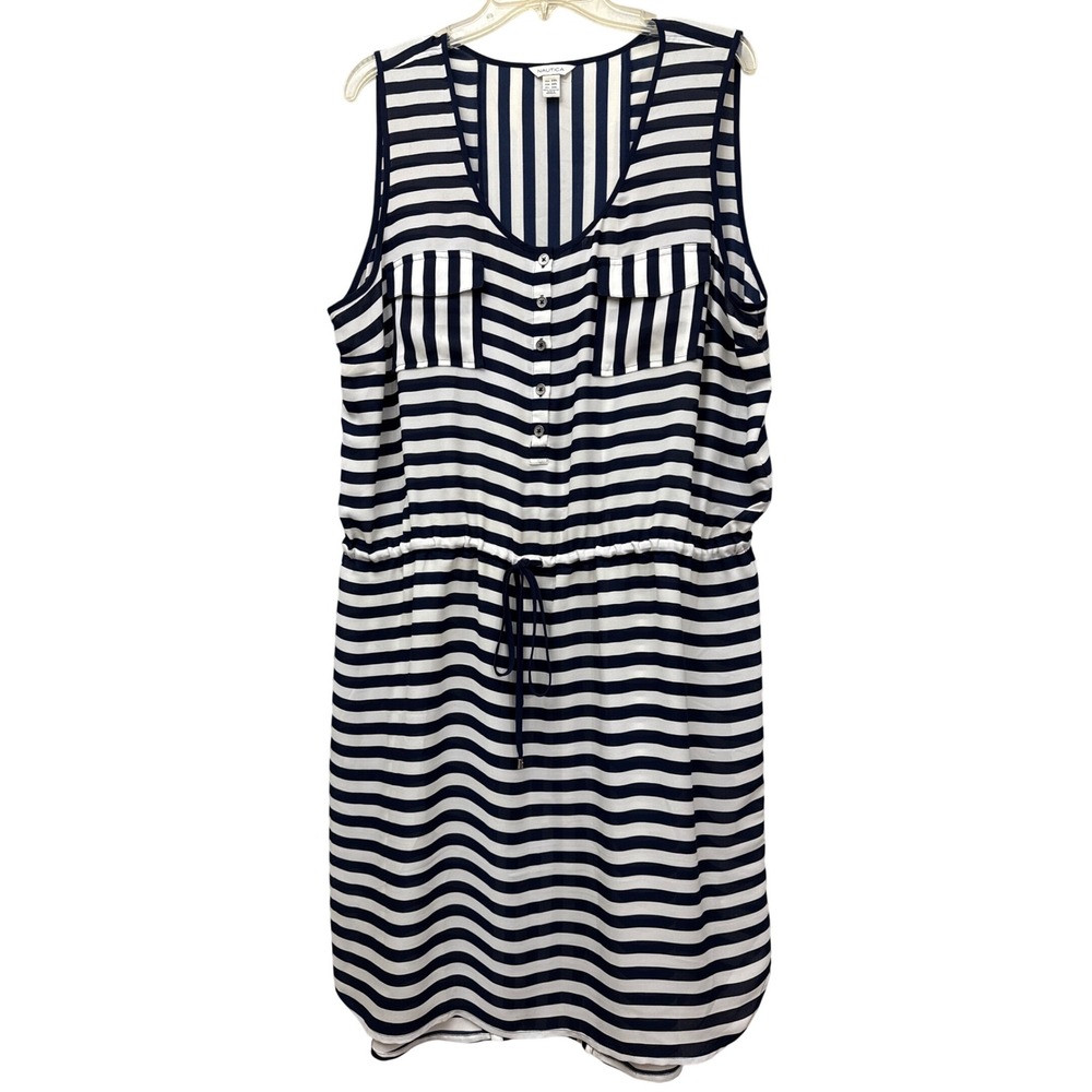 Nautica Women XXL High Low Shirt Dress Cover Up Coastal‎ Fisherman Beach Preppy